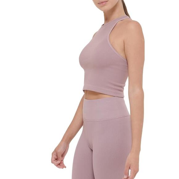 CALVIN KLEIN PERFORMANCE Ribbed Crop Top XS Pink Stardust High Neck NWT - Picture 2 of 12